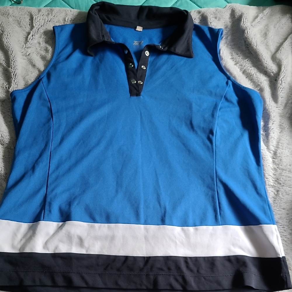 Tail Women's Blue and White Sleeveless Polo Shirt